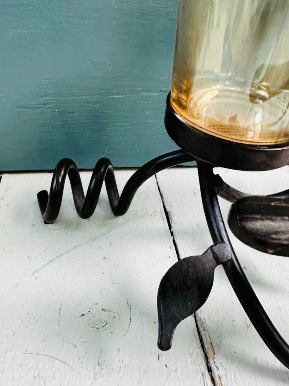 Vintage Pier 1 Metal Bird Candle Holder Triple Votive Centerpiece Wrought Iron